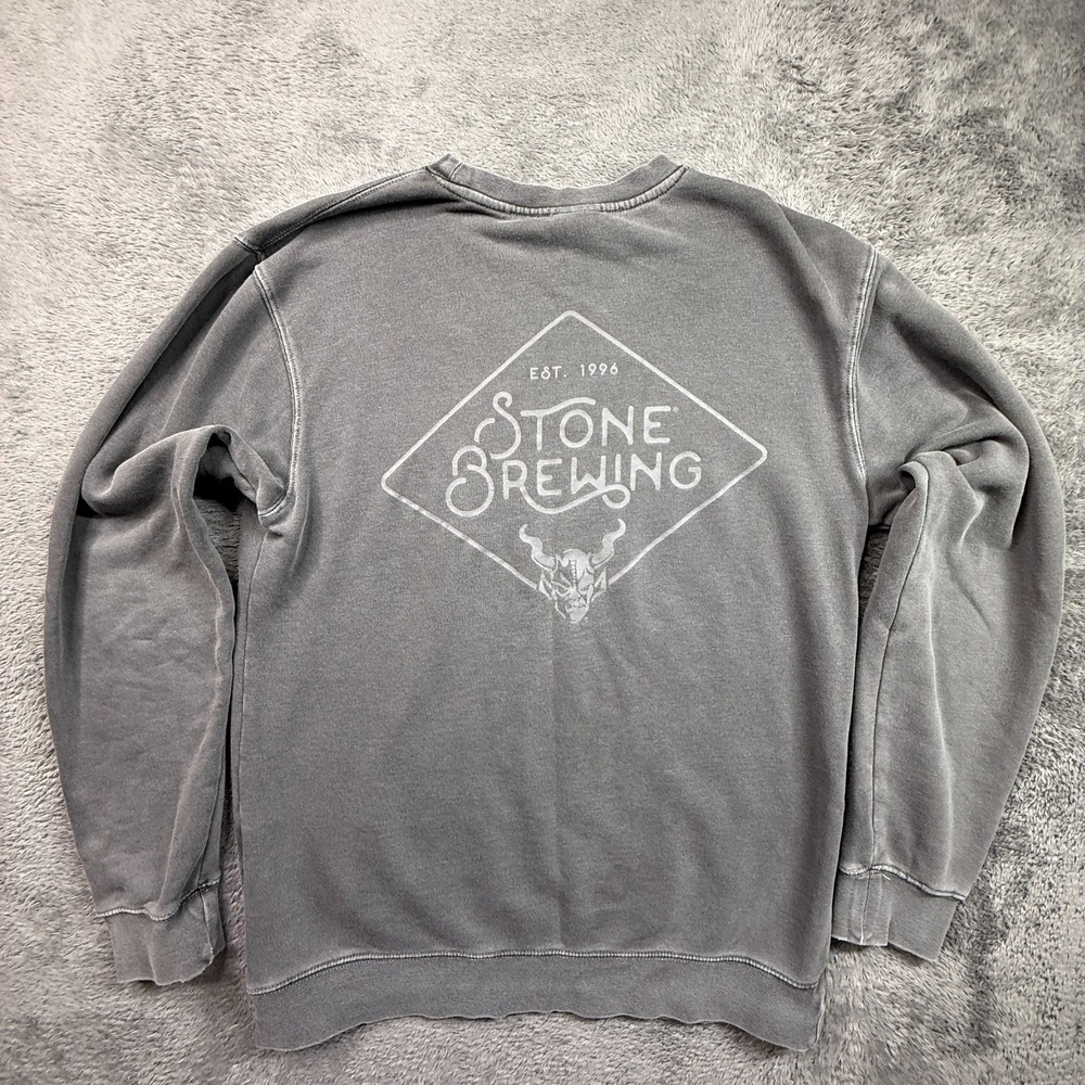 Stone Brewing Sweatshirt Mens M Gray Fleece Crew Neck Pullover Beer IPA Merch